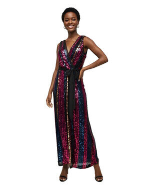 Julia Jordan Sequin Midi Dress Size 14 V-Neck Multicolor Party Cocktail NWT
